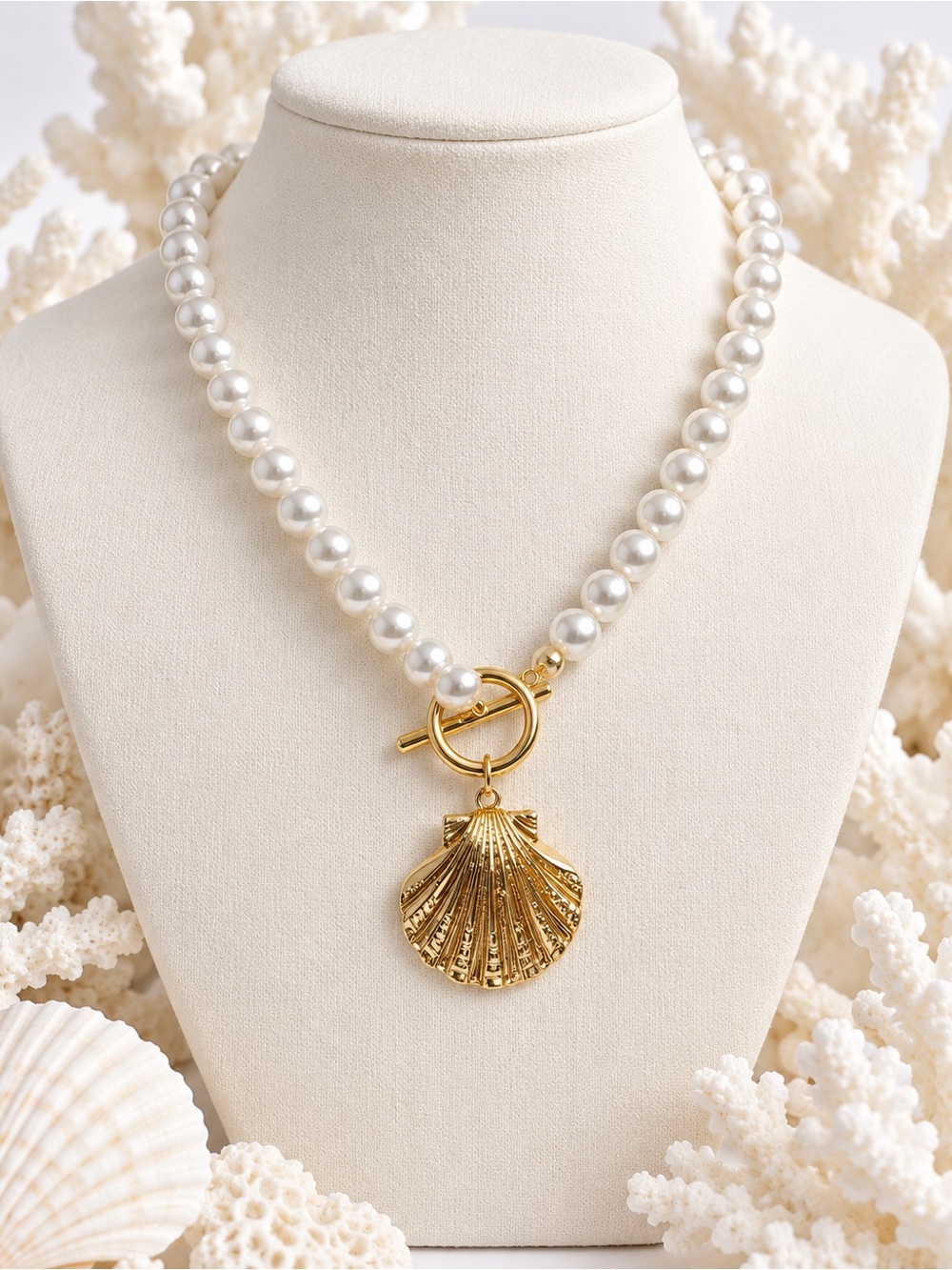 Gold Shell Pendant Pearl Necklace - Women Jewelry